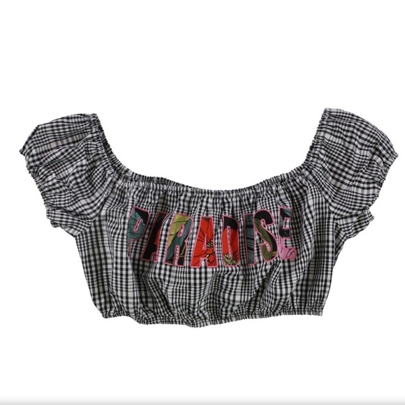 GUESS Womens Checkered Strapless Crop Top
Blouse. - Picture 7 of 7